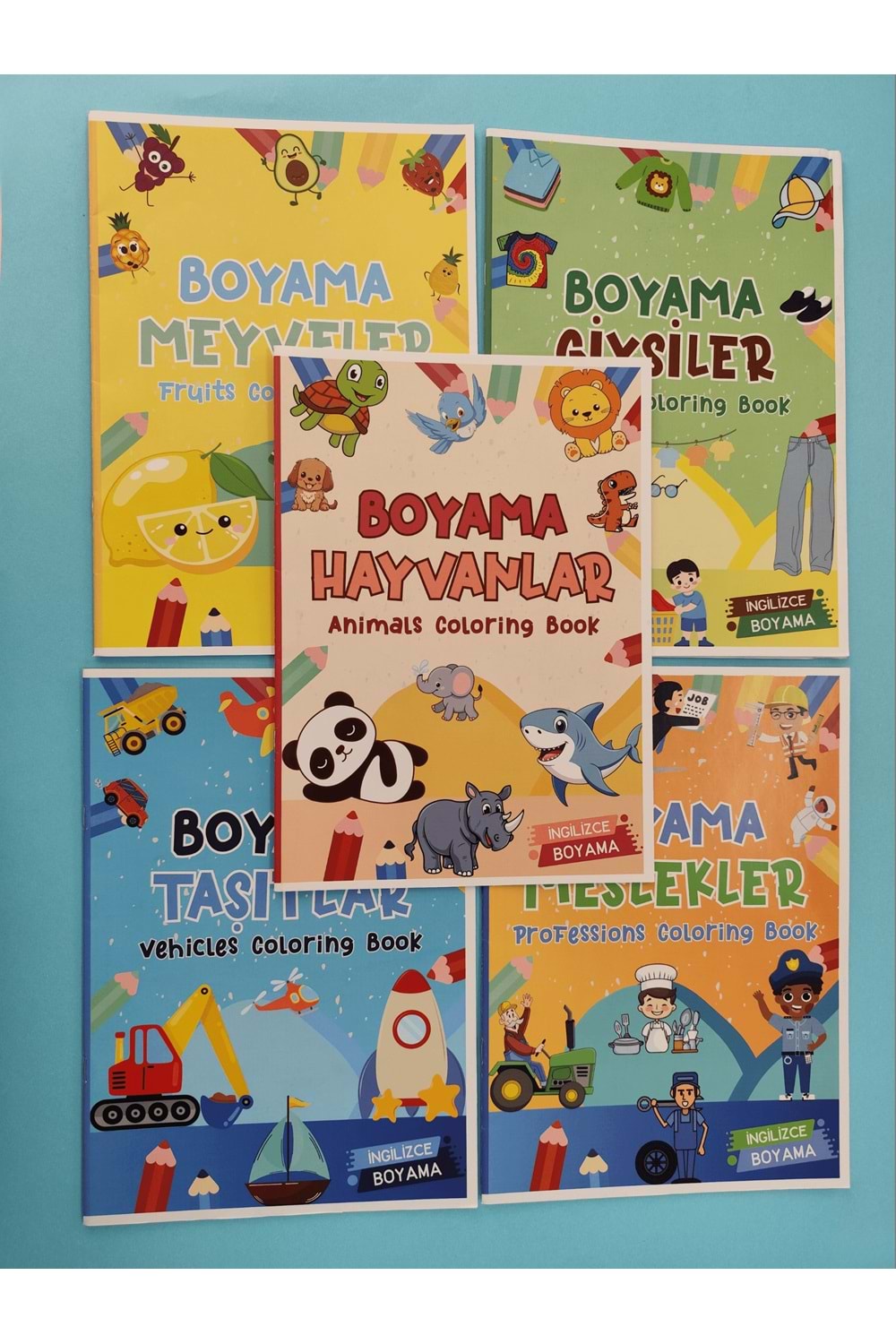 ÇOCUKLAR İÇİN 5’Lİ BOYAMA KİTABI SETİ 1 - İNGİLİZCE KELİMELER - 5 KİTAP - 80 SAYFA