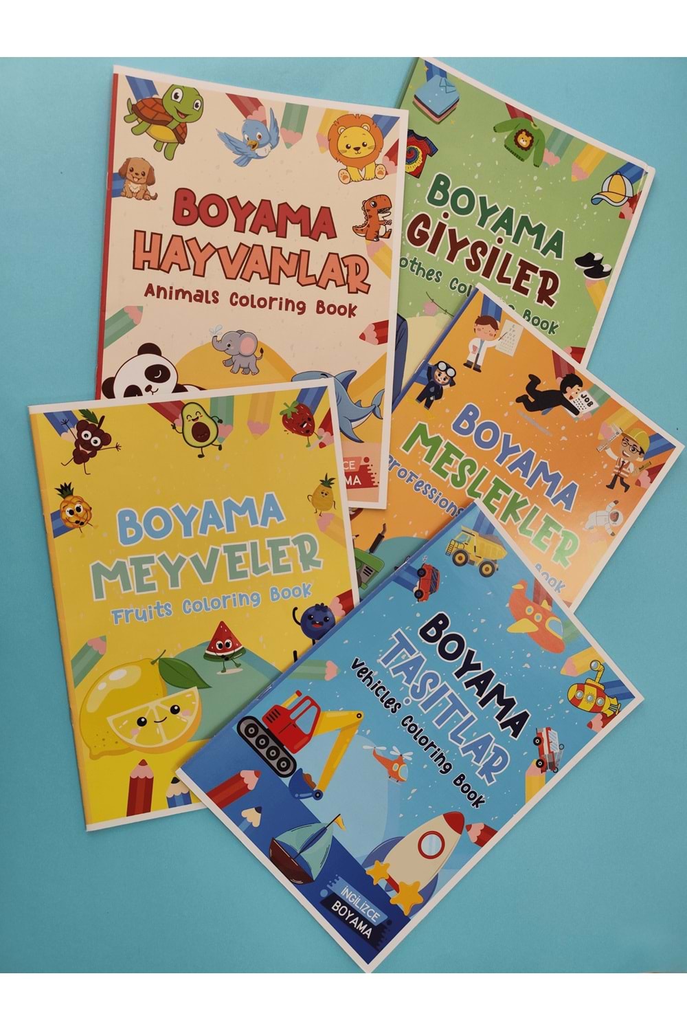 ÇOCUKLAR İÇİN 5’Lİ BOYAMA KİTABI SETİ 1 - İNGİLİZCE KELİMELER - 5 KİTAP - 80 SAYFA