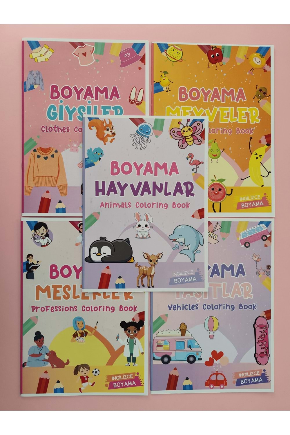 ÇOCUKLAR İÇİN 5’Lİ BOYAMA KİTABI SETİ 2 - İNGİLİZCE KELİMELER - 5 KİTAP - 80 SAYFA