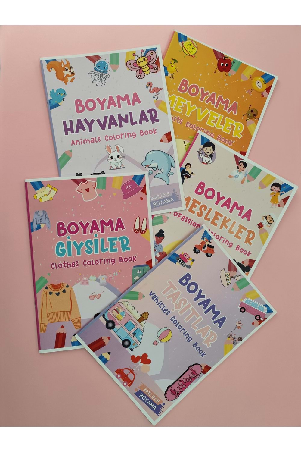 ÇOCUKLAR İÇİN 5’Lİ BOYAMA KİTABI SETİ 2 - İNGİLİZCE KELİMELER - 5 KİTAP - 80 SAYFA