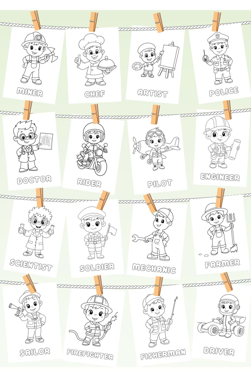 ÇOCUKLAR İÇİN MESLEKLER BOYAMA KİTABI 1 - İNGİLİZCE KELİMELERLE