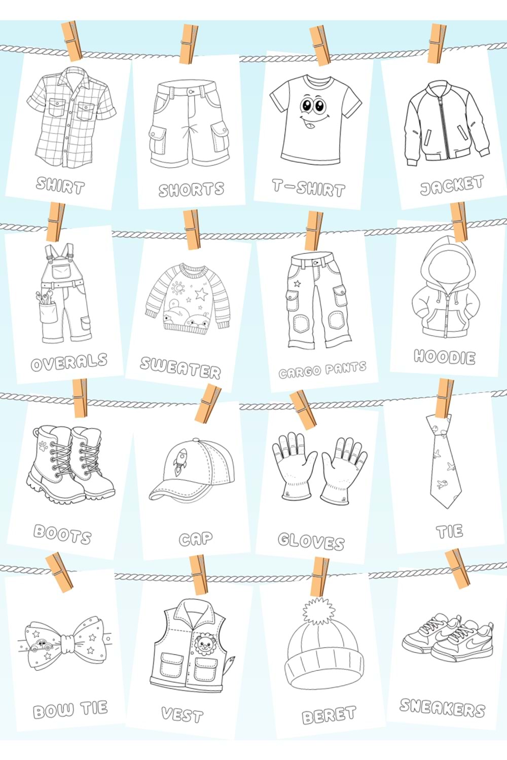 ÇOCUKLAR İÇİN EĞLENCELİ GİYSİLER BOYAMA KİTABI 1 - İNGİLİZCE ÖĞRENME