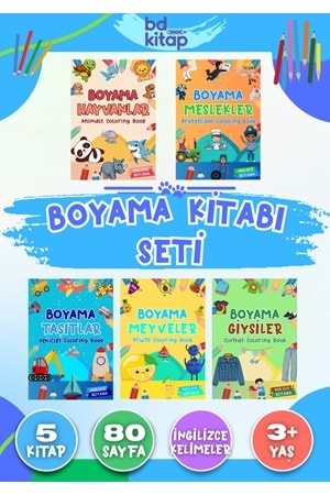 ÇOCUKLAR İÇİN 5’Lİ BOYAMA KİTABI SETİ 1 - İNGİLİZCE KELİMELER - 5 KİTAP - 80 SAYFA