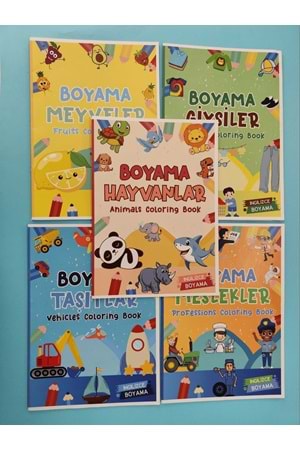 ÇOCUKLAR İÇİN 5’Lİ BOYAMA KİTABI SETİ 1 - İNGİLİZCE KELİMELER - 5 KİTAP - 80 SAYFA