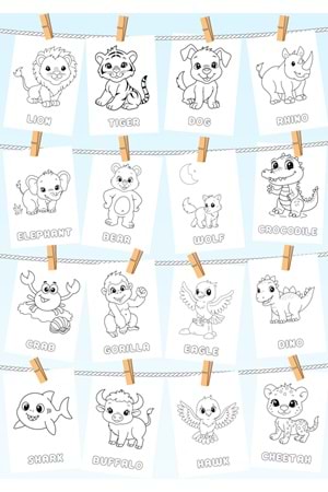 ÇOCUKLAR İÇİN HAYVANLAR BOYAMA KİTABI 1 - İNGİLİZCE İSİMLERLE EĞİTİCİ