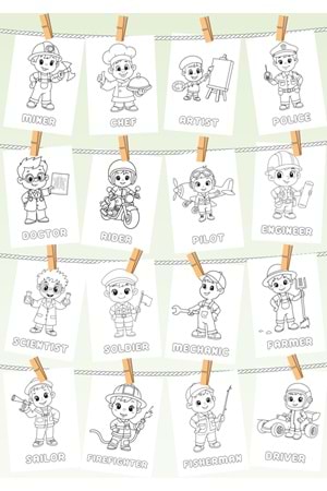 ÇOCUKLAR İÇİN MESLEKLER BOYAMA KİTABI 1 - İNGİLİZCE KELİMELERLE