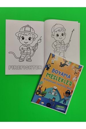 ÇOCUKLAR İÇİN MESLEKLER BOYAMA KİTABI 1 - İNGİLİZCE KELİMELERLE