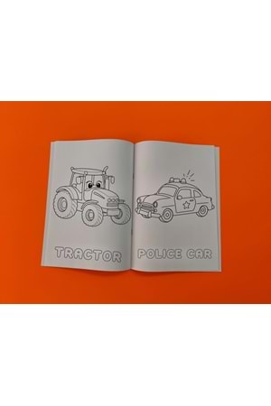 ÇOCUKLAR İÇİN TAŞITLAR BOYAMA KİTABI 1 - İNGİLİZCE KELİMELERLE EĞİTİCİ