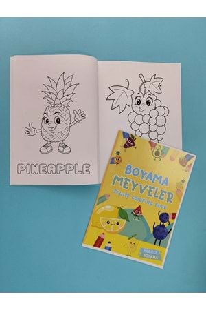 ÇOCUKLAR İÇİN MEYVELER BOYAMA KİTABI 1 - İNGİLİZCE İSİMLERLE EĞİTİCİ