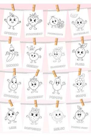 EĞİTİCİ MEYVELER BOYAMA KİTABI 2 - İNGİLİZCE KELİMELERLE EĞLENCE