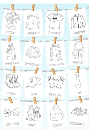 ÇOCUKLAR İÇİN EĞLENCELİ GİYSİLER BOYAMA KİTABI 1 - İNGİLİZCE ÖĞRENME