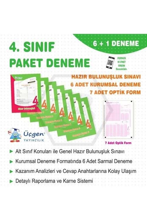 ÜÇGEN 4.SINIF - PAKET DENEME 7 Lİ + ÜÇGEN MOBİL OPTİK