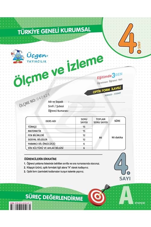 ÜÇGEN 4.SINIF KURUMSAL ÖLÇME VE İZLEME 4. SAYI DENEME
