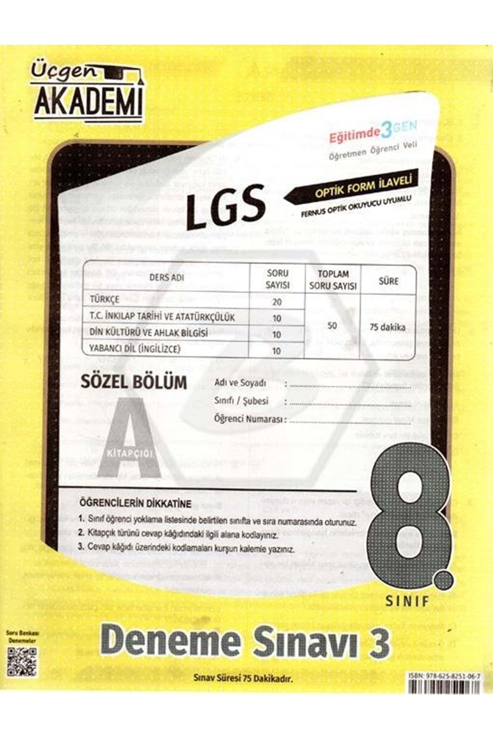 ÜÇGEN AKADEMİ 8.SINIF - LGS 3. SAYI KURUMSAL DENEME - SÖZEL