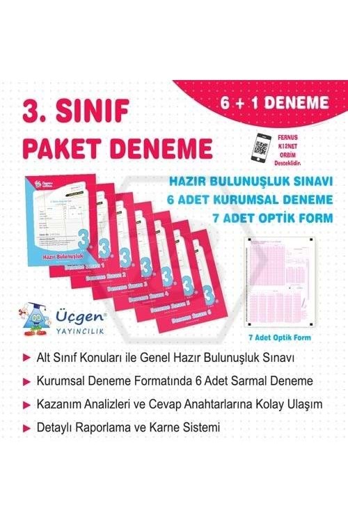 ÜÇGEN 3.SINIF - PAKET DENEME 7 Lİ + ÜÇGEN MOBİL OPTİK